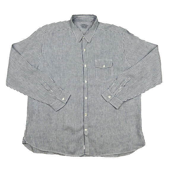 Lucky Brand California Fit 100% Linen Men's Button Down Long Sleeve Shirt Blue/W - Picture 1 of 16